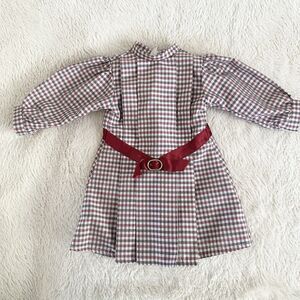 American Girl Samantha Meet Dress Outfit Plaid Red Ribbon Belt For 18” Doll